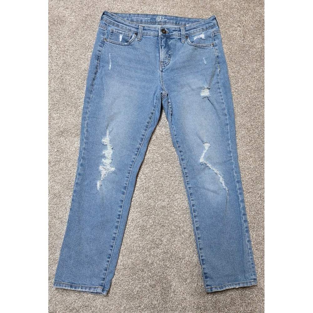 Style & Co Curvy Girlfriend Jeans Light Wash Distressed Denim 6P Womens
404
